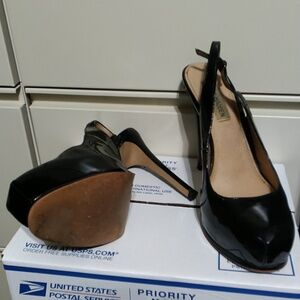 Steve Madden Staciee Black Patent Leather Hidden Platform Slingbacks - S…